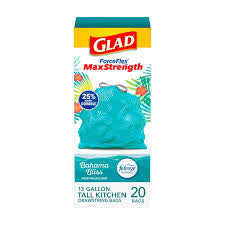 GLAD FORCE FLEX MAXSTRENGTH WITH FEBREZE BAHAMA BLISS 13 GAL TALL KITCHEN BAGS 20 CT