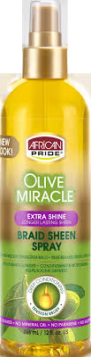 AFRICAN PRIDE OLIVE MIRACLE BRAID SHEEN HAIR SPRAY WITH TEA TREE OIL 12 OZ #ROCK VALUE-ORDER BY  TUESDAY EVENING OCT 28 ARRIVING NOV 05 FOR DELIVERY#