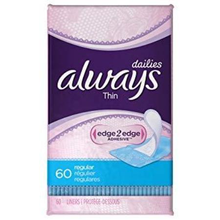 ALWAYS THIN DAILIES WRAPPED LINERS UNSCENTED 60 COUNT
