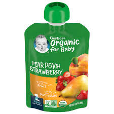 GERBER ORGANIC FOR BABY - PEAR PEACH STRAWBERRY 3.5 0Z