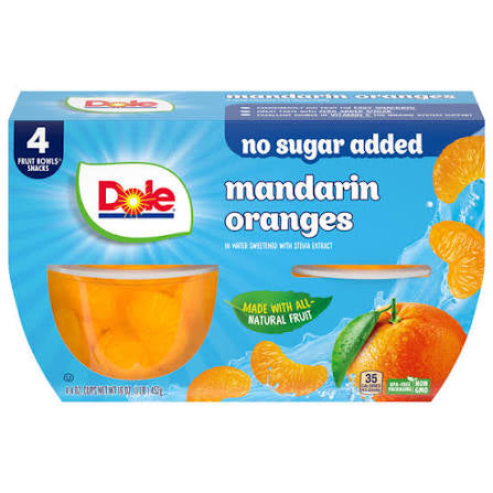 DOLE MANDARIN ORANGES 4PK 4OZ NO SUGAR ADDED