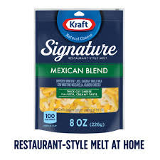 KRAFT SIGNATURE MEXICAN BLEND RESTAURANT STYLE FOUR THICK CUT CHEESE SHREDDED 8 OZ
