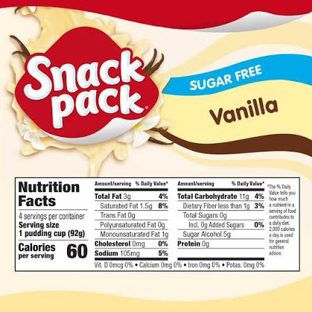 SNACK PACK VANILLA PUDDING 4 CT 3.25 OZ ZERO SUGAR