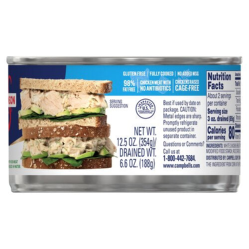 SWANSON WHITE PREMIUM CHUNK CHICKEN BREAST IN WATER 12.5 OZ