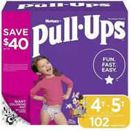 HUGGIES PULL-UPS TRAINING DESIGNS PANTS FOR GIRLS SIZE 4T-5T 102 CT (38-50 LBS)