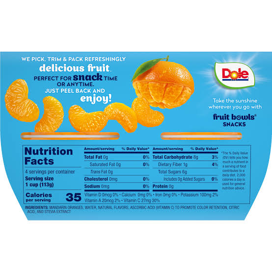 DOLE MANDARIN ORANGES 4PK 4OZ NO SUGAR ADDED