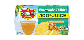 DEL MONTE PINEAPPLE TIDBITS 100% JUICE 4PK 4 OZ
