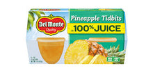 DEL MONTE PINEAPPLE TIDBITS 100% JUICE 4PK 4 OZ