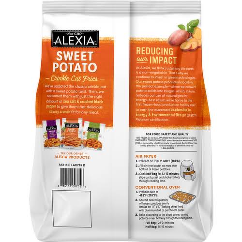 ALEXIA CRINKLE CUT SWEET POTATO FRIES WITH SEA SALT AND BLACK PEPPER 20 OZ