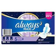 ALWAYS HEAVY OVERNIGHT UNSCENTED PADS SIZE 5 (54 CT)