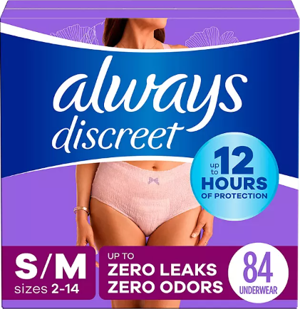 ALWAYS DISCREET INCONTINENCE UNDERWEAR MAXIMUM SMALL MEDIUM 84 CT #ROCK VALUE-ORDER BY TUESDAY EVENING DEC 24 ARRIVING JAN 02 FOR DELIVERY#