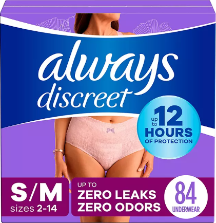ALWAYS DISCREET INCONTINENCE UNDERWEAR MAXIMUM SMALL MEDIUM 84 CT #ROCK VALUE-ORDER BY TUESDAY EVENING AUGUST 05 ARRIVING AUGUST 13 FOR DELIVERY#