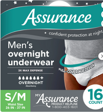 ASSURANCE MEN'S INCONTINENCE UNDERWEAR OVERNIGHT SMALL MEDIUM 16 CT #ROCK VALUE-ORDER BY  TUESDAY EVENING SEP 30 ARRIVING OCT 08 FOR DELIVERY#