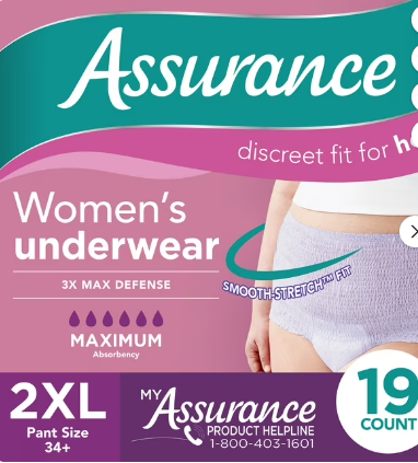 ASSURANCE WOMEN'S INCONTINENCE AND POSTPARTUM UNDERWEAR, MAXIMUM ABSORBENCY SMALL MEDIUM 19 CT #ROCK VALUE-ORDER BY  TUESDAY EVENING SEP 30 ARRIVING OCT 08 FOR DELIVERY#