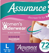 ASSURANCE WOMEN'S INCONTINENCE AND POSTPARTUM UNDERWEAR, MAXIMUM ABSORBENCY SMALL MEDIUM 19 CT #ROCK VALUE-ORDER BY  TUESDAY EVENING SEP 30 ARRIVING OCT 08 FOR DELIVERY#