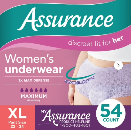 ASSURANCE WOMEN'S INCONTINENCE AND POSTPARTUM UNDERWEAR, MAXIMUM ABSORBENCY SMALL MEDIUM 19 CT #ROCK VALUE-ORDER BY  TUESDAY EVENING SEP 30 ARRIVING OCT 08 FOR DELIVERY#