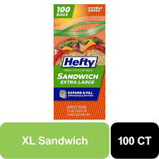 HEFTY PRESS TO CLOSE EX-LARGE SANDWICH BAGS 100 CT