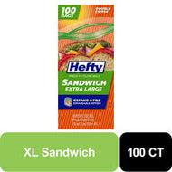 HEFTY PRESS TO CLOSE EX-LARGE SANDWICH BAGS 100 CT