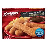 BANQUET FISH STICKS WITH MAC N CHEESE 7.5 OZ # ROCK VALUE PRODUCT. ORDER BY  WEDNESDAY EVENING NOV 14 FOR NOV 19 DELIVERY#