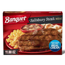 BANQUET SALISBURY STEAK WITH CREAMY MASHED POTATOES AND CINNAMON APPLE DESSERT 11.88 OZ # ROCK VALUE PRODUCT. ORDER BY  WEDNESDAY EVENING NOV 14 FOR NOV 19 DELIVERY#