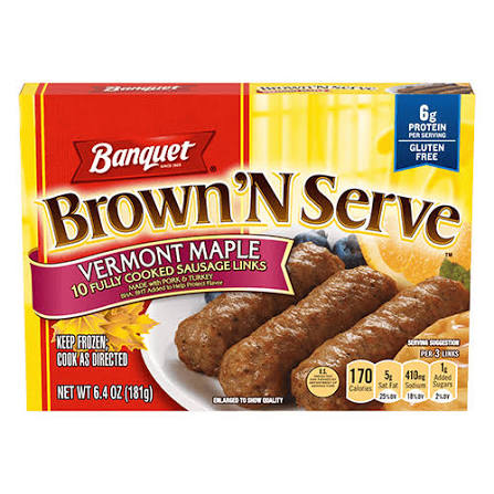 BANQUET BROWN ‘N SERVE 10 FULLY COOKED VERMONT MAPLE SAUSAGE LINKS 6.4 OZ