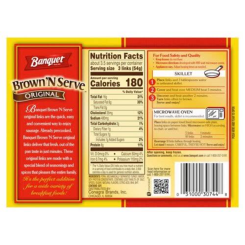 BANQUET BROWN ‘N SERVE 10 ORIGINAL FULLY COOKED SAUSAGE LINKS 6.4 OZ