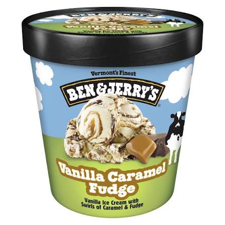 BEN & JERRY'S CREAMY VANILLA CARAMEL FUDGE ICE CREAM 1 PINT