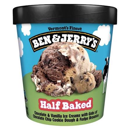 BEN & JERRY'S HALF BAKED CHOCOLATE & VANILLA COOKIE DOUGH ICE CREAM 1 PINT
