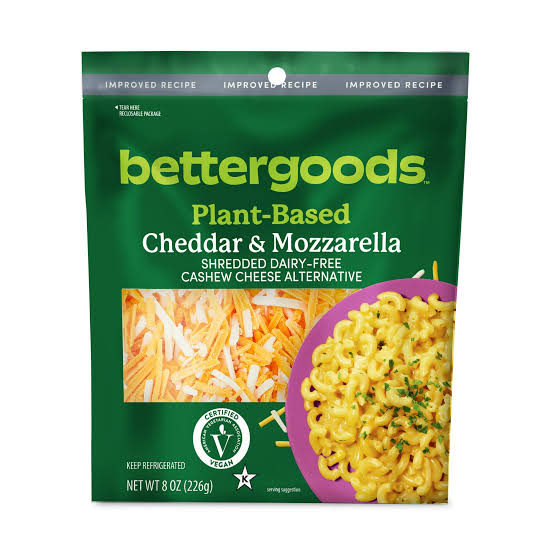 BETTERGOODS PLANT-BASED CHEDDAR AND MOZZARELLA SHREDDED DAIRY-FREE CASHEW CHEESE ALTERNATIVE 8 OZ