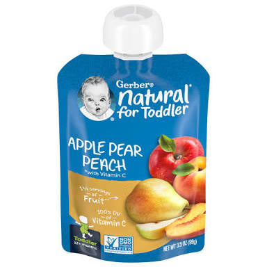 GERBER NATURAL FOR TODDLER - APPLE PEAR PEACH  3.5  OZ
