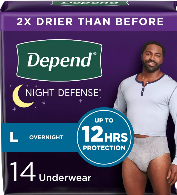 DEPEND NIGHT DEFENSE INCONTINENCE UNDERWEAR MEN SMALL MEDIUM 16 CT#ROCK VALUE ORDER BY TUESDAY EVENING OCT 07 ARRIVING OCT 15 FOR DELIVERY#