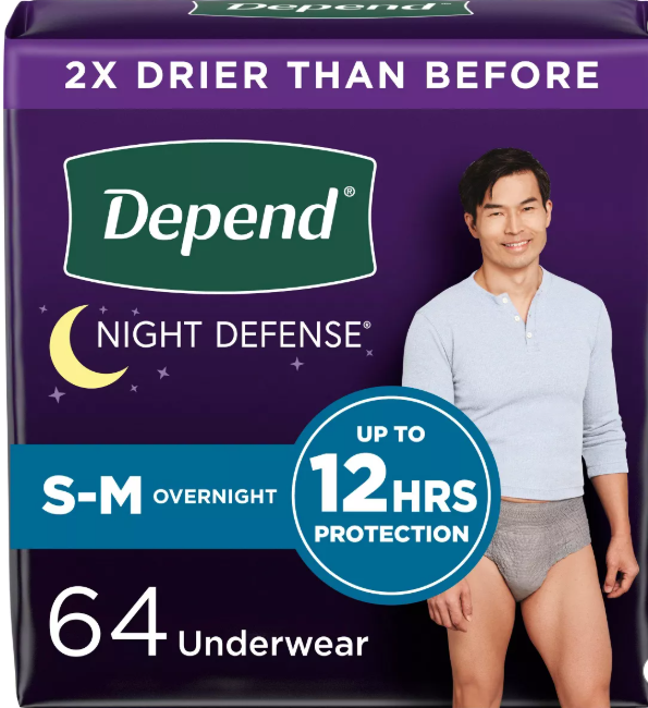 DEPEND NIGHT DEFENSE INCONTINENCE UNDERWEAR MEN SMALL MEDIUM 16 CT#ROCK VALUE ORDER BY TUESDAY EVENING OCT 07 ARRIVING OCT 15 FOR DELIVERY#