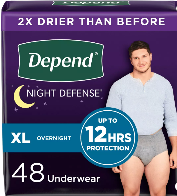 DEPEND NIGHT DEFENSE INCONTINENCE UNDERWEAR MEN SMALL MEDIUM 16 CT#ROCK VALUE ORDER BY TUESDAY EVENING OCT 07 ARRIVING OCT 15 FOR DELIVERY#