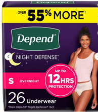 DEPEND NIGHT DEFENSE INCONTINENCE UNDERWEAR FOR WOMEN SMALL 16 CT#ROCK VALUE-ORDER BY TUESDAY EVENING OCT 07 ARRIVING OCT 15 FOR DELIVERY#&nbsp;