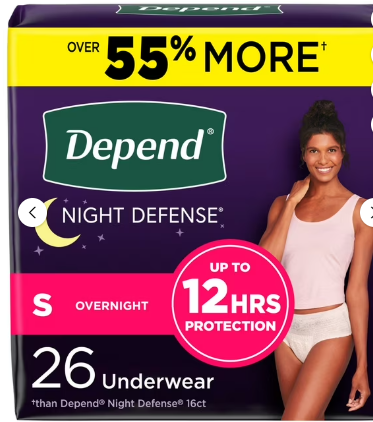 DEPEND NIGHT DEFENSE INCONTINENCE UNDERWEAR FOR WOMEN SMALL 16 CT#ROCK VALUE-ORDER BY TUESDAY EVENING OCT 07 ARRIVING OCT 15 FOR DELIVERY#&nbsp;