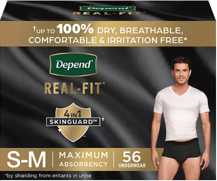 DEPEND REAL FIT INCONTINENCE UNDERWEAR FOR MEN SMALL MEDIUM 56 CT MEN #ROCK VALUE-ORDER BY  TUESDAY EVENING OCT 07 ARRIVING OCT 15 FOR DELIVERY#