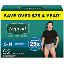 DEPEND FRESH PROTECTION INCONTINENCE UNDERWEAR FOR MEN ADULT DIAPERS SM 19 CT #ROCK VALUE-ORDER BY TUESDAY EVENING OCT 07 ARRIVING OCT 15 FOR DELIVERY#