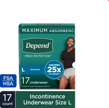 DEPEND FRESH PROTECTION INCONTINENCE UNDERWEAR FOR MEN ADULT DIAPERS SM 19 CT #ROCK VALUE-ORDER BY TUESDAY EVENING OCT 07 ARRIVING OCT 15 FOR DELIVERY#