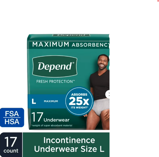 DEPEND FRESH PROTECTION INCONTINENCE UNDERWEAR FOR MEN ADULT DIAPERS SM 19 CT #ROCK VALUE-ORDER BY TUESDAY EVENING OCT 07 ARRIVING OCT 15 FOR DELIVERY#