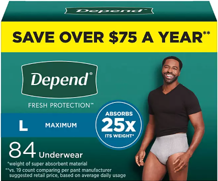 DEPEND FRESH PROTECTION INCONTINENCE UNDERWEAR FOR MEN ADULT DIAPERS SM 19 CT #ROCK VALUE-ORDER BY TUESDAY EVENING OCT 07 ARRIVING OCT 15 FOR DELIVERY#