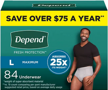 DEPEND FRESH PROTECTION INCONTINENCE UNDERWEAR FOR MEN ADULT DIAPERS SM 19 CT #ROCK VALUE-ORDER BY TUESDAY EVENING OCT 07 ARRIVING OCT 15 FOR DELIVERY#