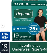 DEPEND FRESH PROTECTION INCONTINENCE UNDERWEAR FOR MEN ADULT DIAPERS SM 19 CT #ROCK VALUE-ORDER BY TUESDAY EVENING OCT 07 ARRIVING OCT 15 FOR DELIVERY#