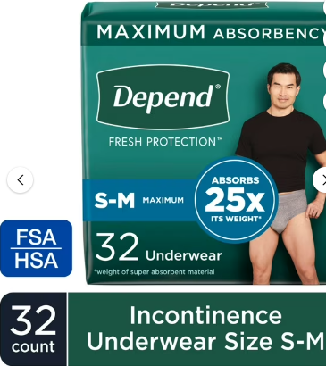 DEPEND FRESH PROTECTION INCONTINENCE UNDERWEAR FOR MEN ADULT DIAPERS SM 19 CT #ROCK VALUE-ORDER BY TUESDAY EVENING OCT 07 ARRIVING OCT 15 FOR DELIVERY#