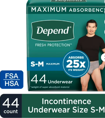 DEPEND FRESH PROTECTION INCONTINENCE UNDERWEAR FOR MEN ADULT DIAPERS SM 19 CT #ROCK VALUE-ORDER BY TUESDAY EVENING OCT 07 ARRIVING OCT 15 FOR DELIVERY#