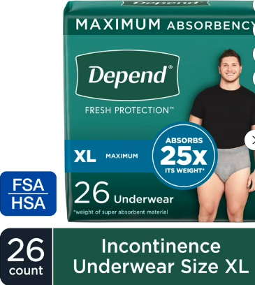 DEPEND FRESH PROTECTION INCONTINENCE UNDERWEAR FOR MEN ADULT DIAPERS SM 19 CT #ROCK VALUE-ORDER BY TUESDAY EVENING OCT 07 ARRIVING OCT 15 FOR DELIVERY#