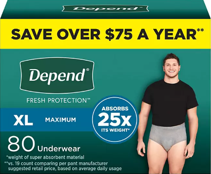 DEPEND FRESH PROTECTION INCONTINENCE UNDERWEAR FOR MEN ADULT DIAPERS SM 19 CT #ROCK VALUE-ORDER BY TUESDAY EVENING OCT 07 ARRIVING OCT 15 FOR DELIVERY#