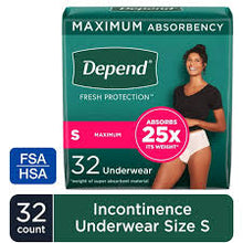 DEPEND FRESH PROTECTION INCONTINENCE UNDERWEAR FOR WOMEN, MAXIMUM ABSORBENCY SMALL 19 CT#ROCK VALUE-ORDER BY TUESDAY EVENING OCT 07 ARRIVING OCT 15 FOR DELIVERY#