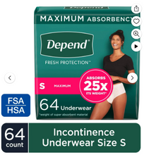 DEPEND FRESH PROTECTION INCONTINENCE UNDERWEAR FOR WOMEN, MAXIMUM ABSORBENCY SMALL 19 CT#ROCK VALUE-ORDER BY TUESDAY EVENING OCT 07 ARRIVING OCT 15 FOR DELIVERY#