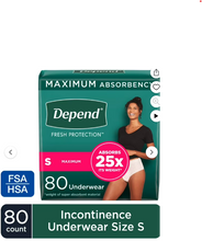 DEPEND FRESH PROTECTION INCONTINENCE UNDERWEAR FOR WOMEN, MAXIMUM ABSORBENCY SMALL 19 CT#ROCK VALUE-ORDER BY TUESDAY EVENING OCT 07 ARRIVING OCT 15 FOR DELIVERY#