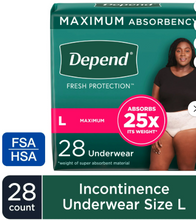 DEPEND FRESH PROTECTION INCONTINENCE UNDERWEAR FOR WOMEN, MAXIMUM ABSORBENCY SMALL 19 CT#ROCK VALUE-ORDER BY TUESDAY EVENING OCT 07 ARRIVING OCT 15 FOR DELIVERY#